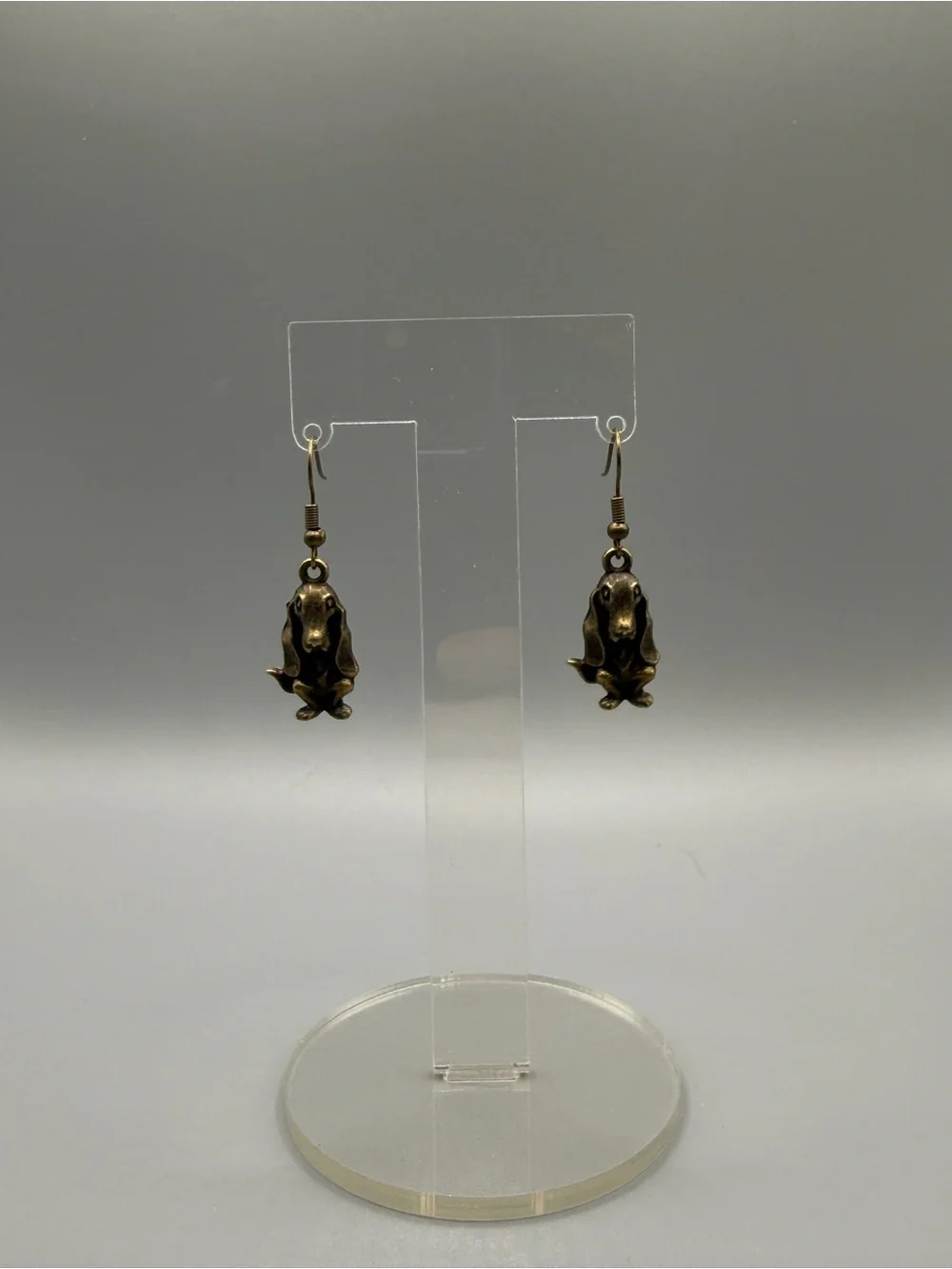 Antique Bronze Basset Dangle Earrings - Handmade #E0465C